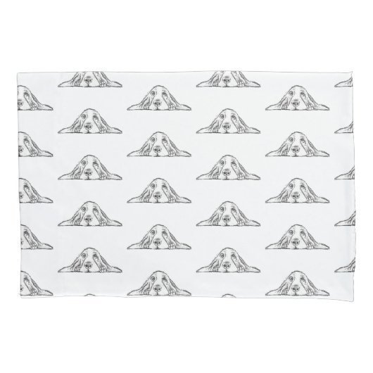 バセットハウンドシンプル白黒子犬の目 枕カバー (正面)