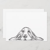 バセットハウンドシンプル白黒子犬の目 案内状 (正面/裏面)