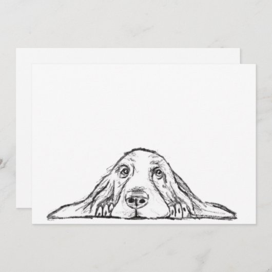 バセットハウンドシンプル白黒子犬の目 案内状 (正面/裏面)