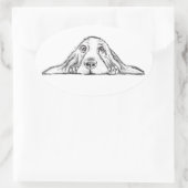 バセットハウンドシンプル白黒子犬の目 楕円形シール (バッグ)