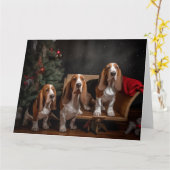 バセットハウンドスノーウィースライクリスマスデコール カード (黄色い花)