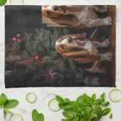 バセットハウンドスノーウィースライクリスマスデコール キッチンタオル (折り畳み)