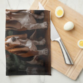 バセットハウンドスノーウィースライクリスマスデコール キッチンタオル (四つ折り)