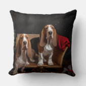 バセットハウンドスノーウィースライクリスマスデコール クッション (正面)