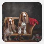 バセットハウンドスノーウィースライクリスマスデコール スクエアシール (正面)