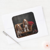 バセットハウンドスノーウィースライクリスマスデコール スクエアシール (封筒)