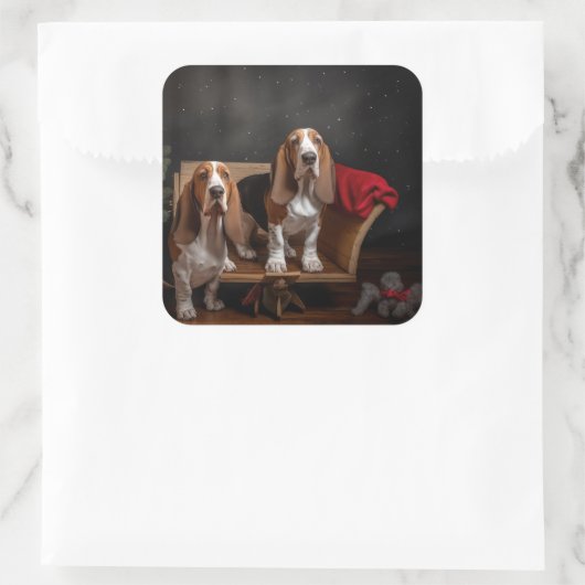 バセットハウンドスノーウィースライクリスマスデコール スクエアシール (バッグ)