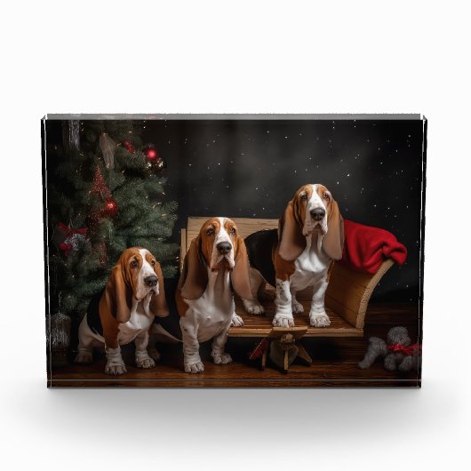 バセットハウンドスノーウィースライクリスマスデコール フォトブロック (正面)