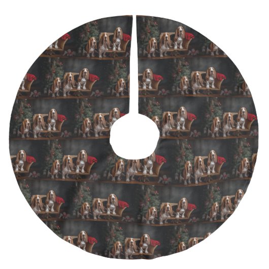 バセットハウンドスノーウィースライクリスマスデコール ブラッシュドポリエステルツリースカート (正面)