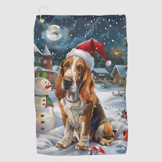バセットハウンドドウインターワーワンダーランドクリスマスジョイ ゴルフタオル (正面)