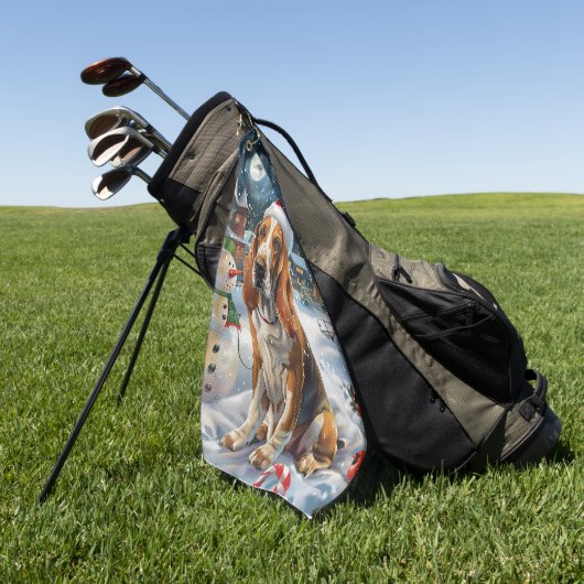 バセットハウンドドウインターワーワンダーランドクリスマスジョイ ゴルフタオル (グリーン)