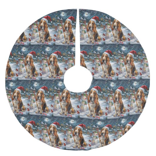 バセットハウンドドウインターワーワンダーランドクリスマスジョイ ブラッシュドポリエステルツリースカート (正面)