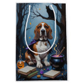 バセットハウンドドッグお洒落ハロウィン絵を描ズ ミディアムペーパーバッグ (正面)