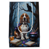 バセットハウンドドッグお洒落ハロウィン絵を描ズ ミディアムペーパーバッグ (裏面)