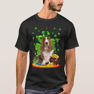 バセットハウンドドッグアイリッシュグリーンシャームロッククローバーセントパ Tシャツ