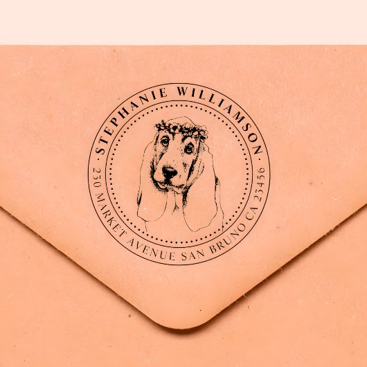 バセットハウンドドッグイラストレーション名差出人住所 ラバースタンプ