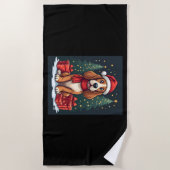 バセットハウンドドッグクリスマスパーティーサンタドッグ恋人 ビーチタオル (正面)