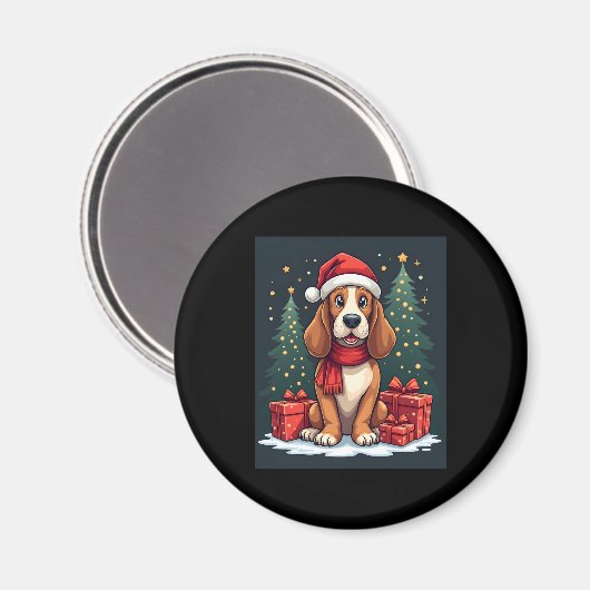 バセットハウンドドッグクリスマスパーティーサンタドッグ恋人 マグネット (正面/裏面)