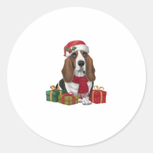 バセットハウンドドッグクリスマスパーティーサンタドッグ恋人 ラウンドシール