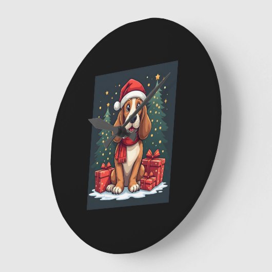 バセットハウンドドッグクリスマスパーティーサンタドッグ恋人 ラージ壁時計 (傾斜)