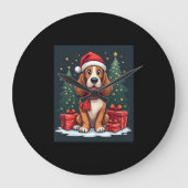 バセットハウンドドッグクリスマスパーティーサンタドッグ恋人 ラージ壁時計 (正面)