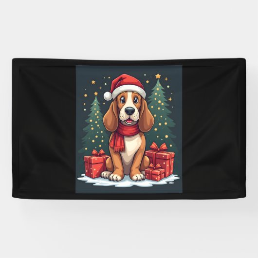 バセットハウンドドッグクリスマスパーティーサンタドッグ恋人 横断幕 (横)