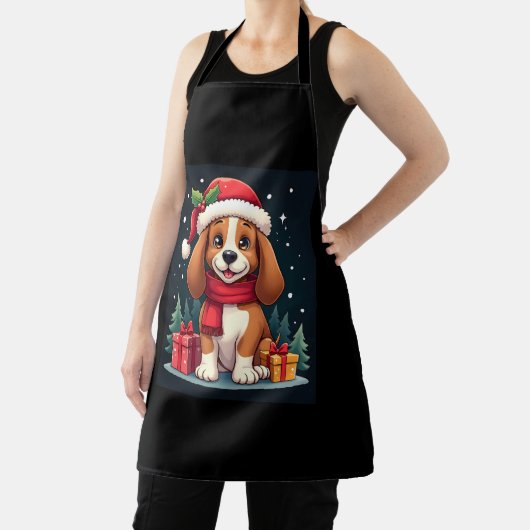 バセットハウンドドッグクリスマス服サンタハットドッグX エプロン (インサイチュ)