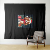 バセットハウンドドッグクリスマス服サンタハットドッグX タペストリー (インサイチュ(横))