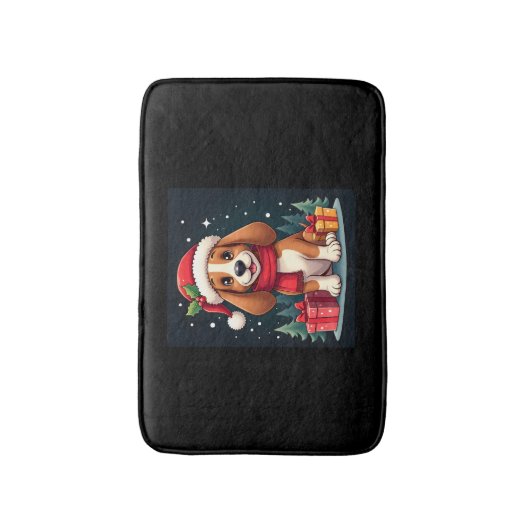 バセットハウンドドッグクリスマス服サンタハットドッグX バスマット (正面縦)