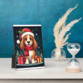 バセットハウンドドッグクリスマス服サンタハットドッグX フォトプラーク (側面)