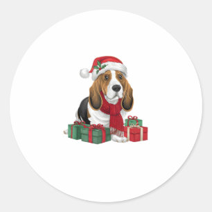 バセットハウンドドッグクリスマス服サンタハットドッグX ラウンドシール