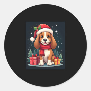 バセットハウンドドッグクリスマス服サンタハットドッグX ラウンドシール