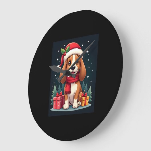 バセットハウンドドッグクリスマス服サンタハットドッグX ラージ壁時計 (傾斜)