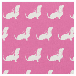 バセットハウンドドッグシルエットペットピンク ファブリック