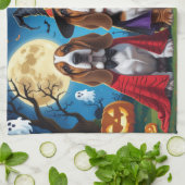 バセットハウンドドッグスパンプキンハロウィンおもしろい キッチンタオル (折り畳み)