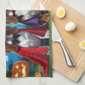 バセットハウンドドッグスパンプキンハロウィンおもしろい キッチンタオル (四つ折り)