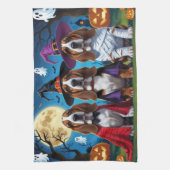バセットハウンドドッグスパンプキンハロウィンおもしろい キッチンタオル (縦)