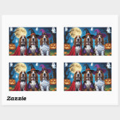 バセットハウンドドッグスパンプキンハロウィンおもしろい 長方形シール (シート)