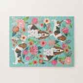 バセットハウンドドッグヴィンテージ花模様 ジグソーパズル (横)