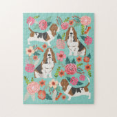 バセットハウンドドッグヴィンテージ花模様 ジグソーパズル (縦)