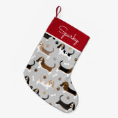 バセットハウンドドッグ名前をカスタムする スモールクリスマスストッキング (正面 (吊り時))