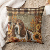 バセットハウンドドッグ秋ウオーターカラーフラワー クッション (ブランケット)