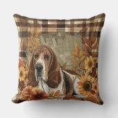 バセットハウンドドッグ秋ウオーターカラーフラワー クッション (正面)