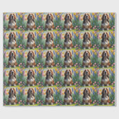 バセットハウンドドッグ絵を描春の花 ラッピングペーパー (フラット)