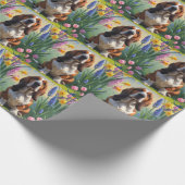 バセットハウンドドッグ絵を描春の花 ラッピングペーパー (角)