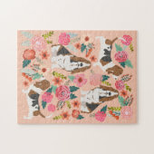 バセットハウンドドッグ花模様 ジグソーパズル (横)