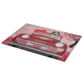 バセットハウンドドライビングカーとハートバレンタイン カッティングボード (角)