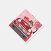 バセットハウンドドライビングカーとハートバレンタイン スタンダードカクテルナプキン (角)