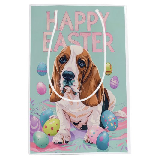 バセットハウンドハッピーイースター ミディアムペーパーバッグ (正面)