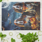 バセットハウンドハロウィン不気味 キッチンタオル (折り畳み)